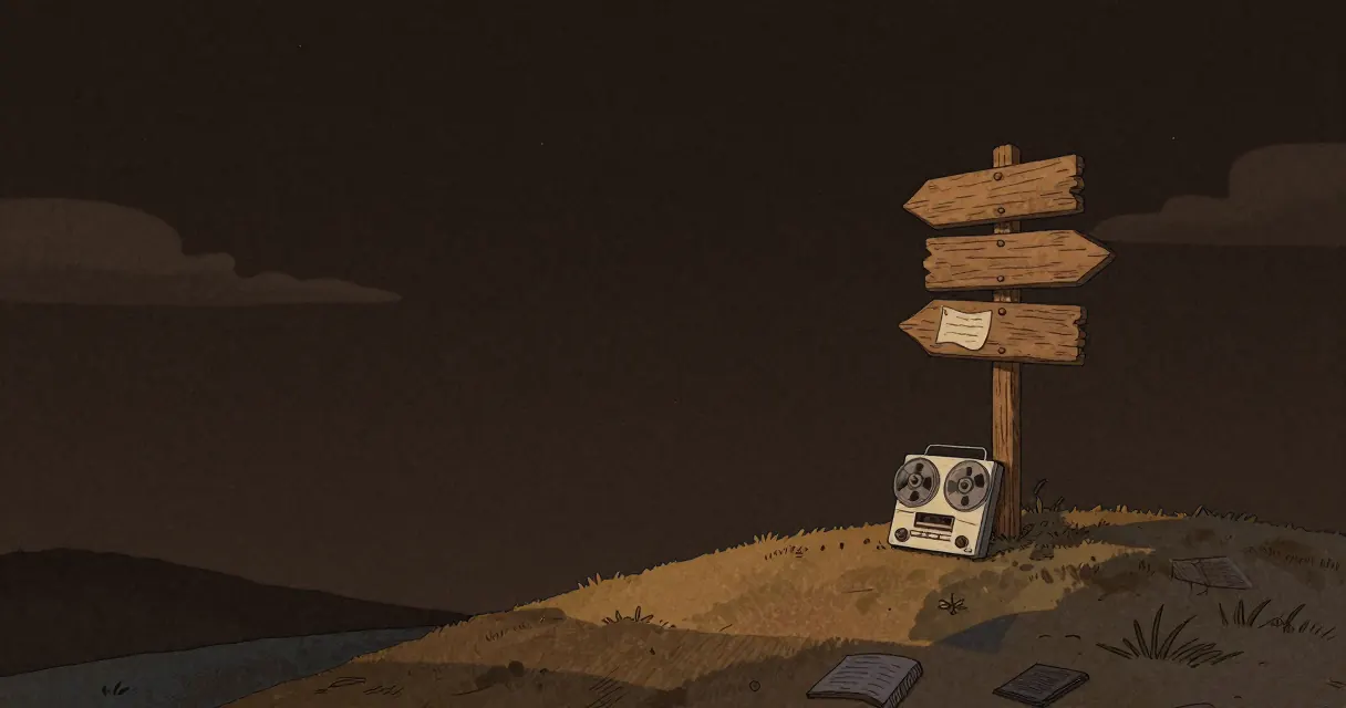 Painted illustration for choosing a transcript format: one tape splitting into four labelled ribbons, each landing on a different kind of page